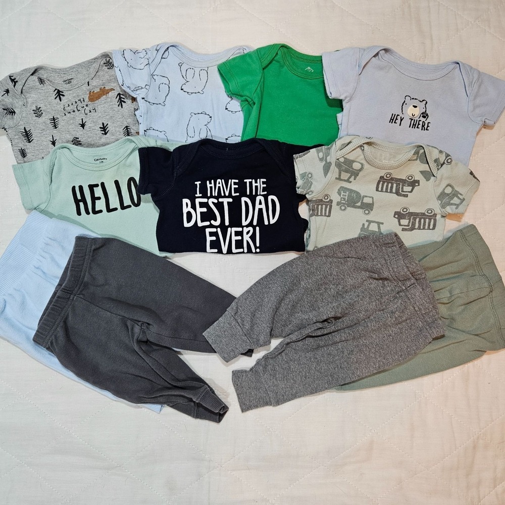 Gerber Carters Baby Boy Bodysuit Pants Bundle 3-6 Months 11pc Blue‎ Green Gray